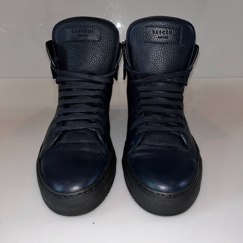 BUSCEMI MENS HI TOP SNEAKERS, SIZE 12, BLUE/BLACK SOLE, GREAT CONDITION